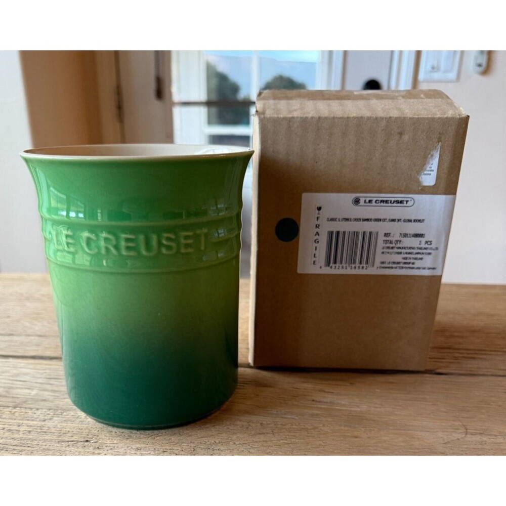 Le Creuset Stoneware 1 Liter Utensil Crock Holder Bamboo Green NEW